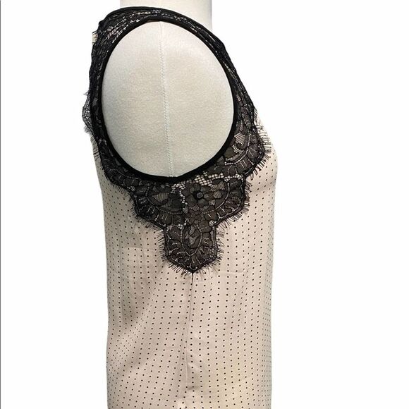 Loft Blouse Polka Dot Sleeveless Lace Top Keyhole‎ Button Back Pink Black XS - Picture 5 of 11